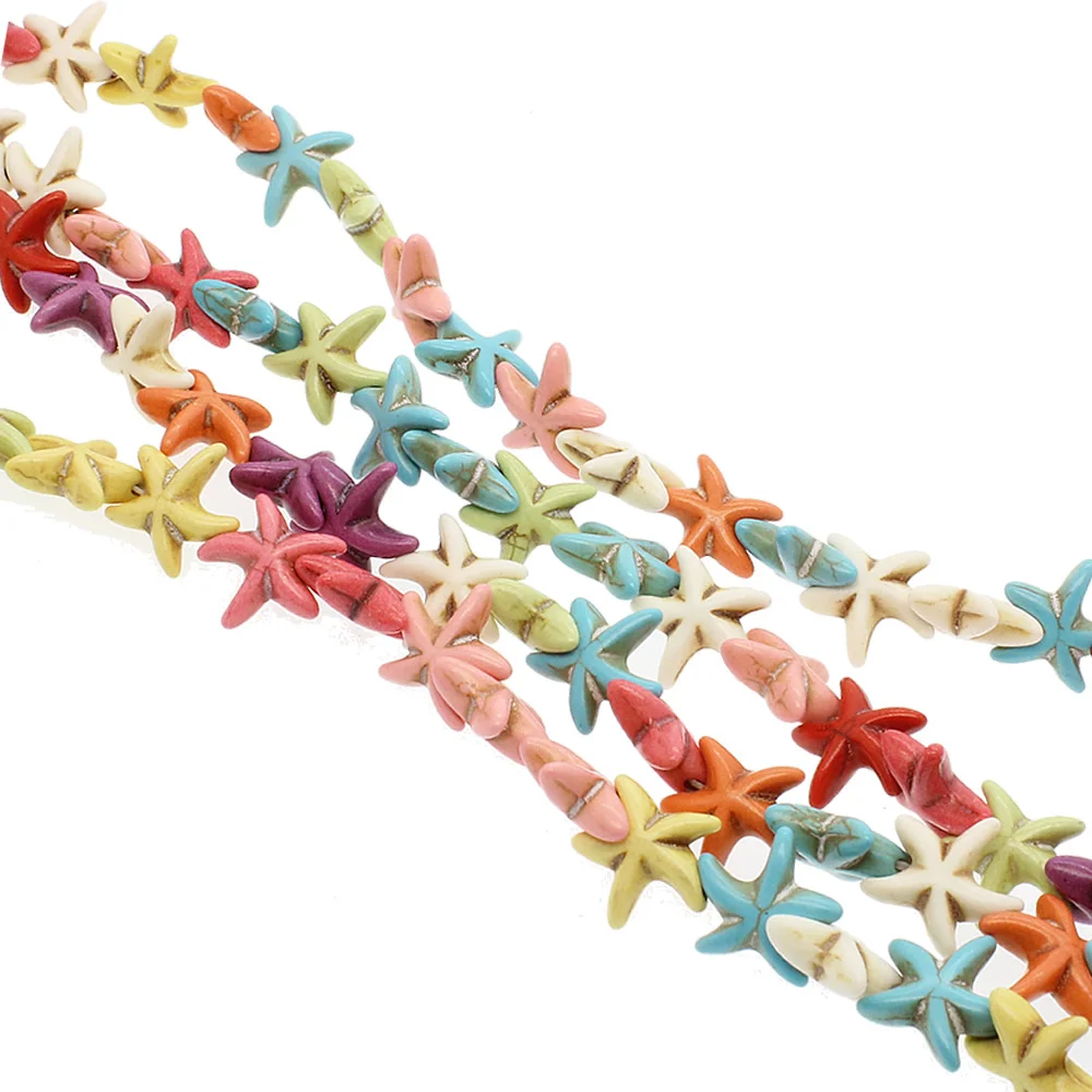 Модные бирюзовые бусины из натурального камня 15 мм яркие с морскими звездами