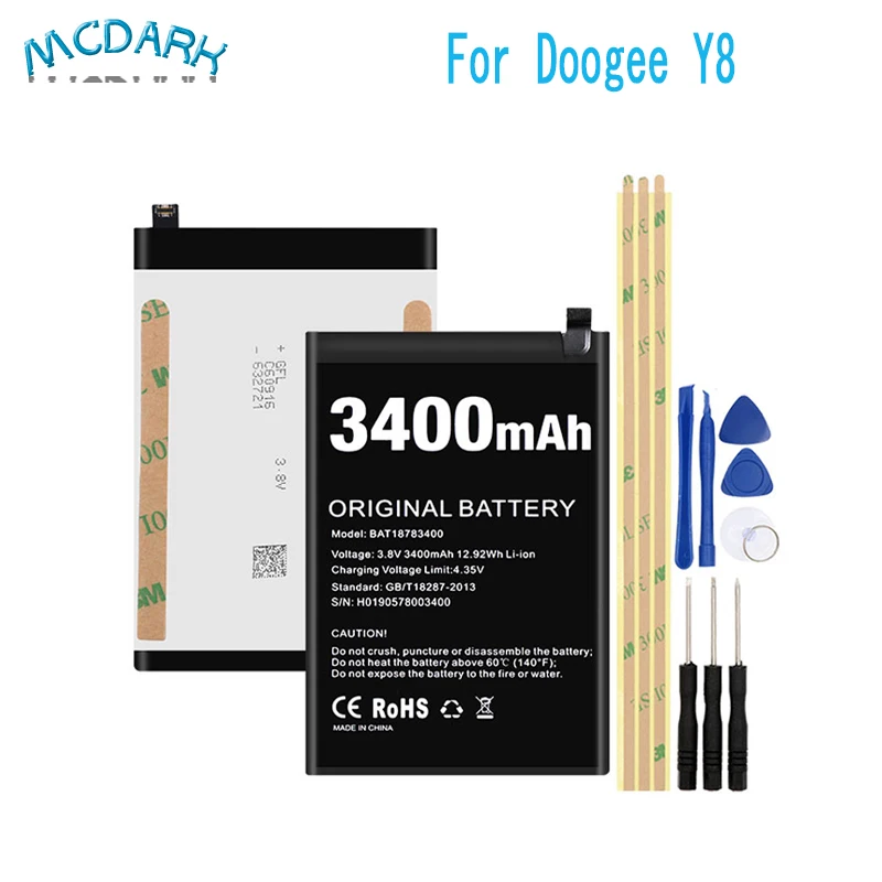 Для Doogee Y8 батарея 3400mAh Высокая емкость Замена батареи для сотовый телефон +