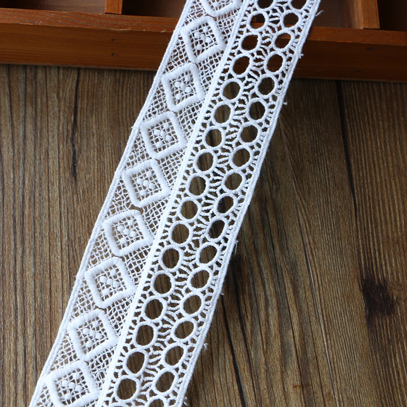 Новый хлопок вышитый белый бежевый цветок кружевной ткани широкий для шитья DIY