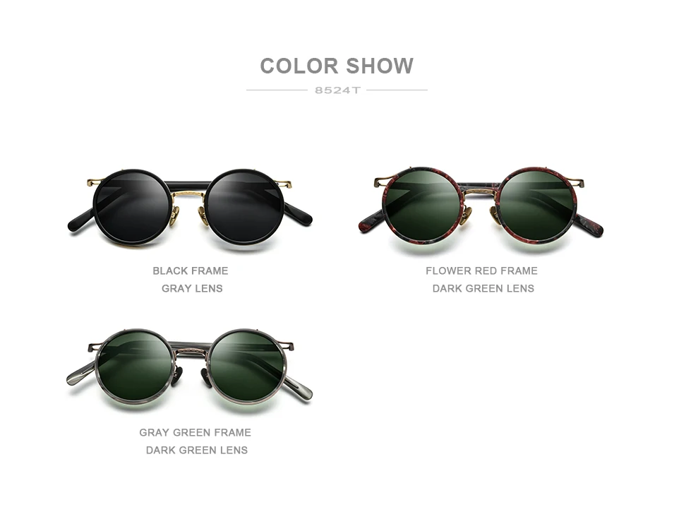 

Round Frame Retro Unisex Pure Titanium Full Rim Driving Sunglasses Goggle Vintage Polarized Mirror Sun Glasses Frame Women Men