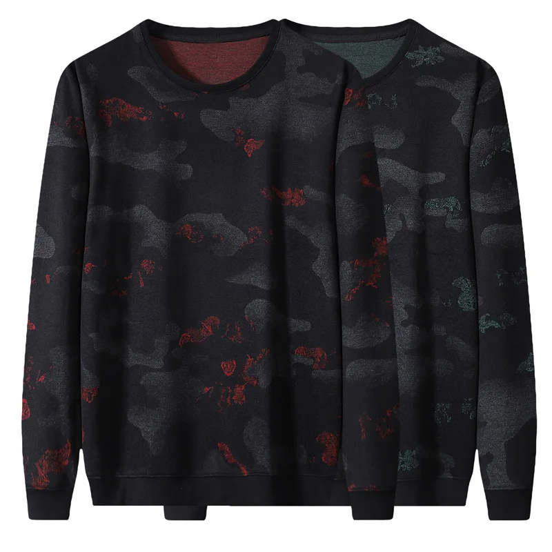 Autumn new men s fattening plus size fashion casual round neck camouflage printed long sleeve sweater men s fat top