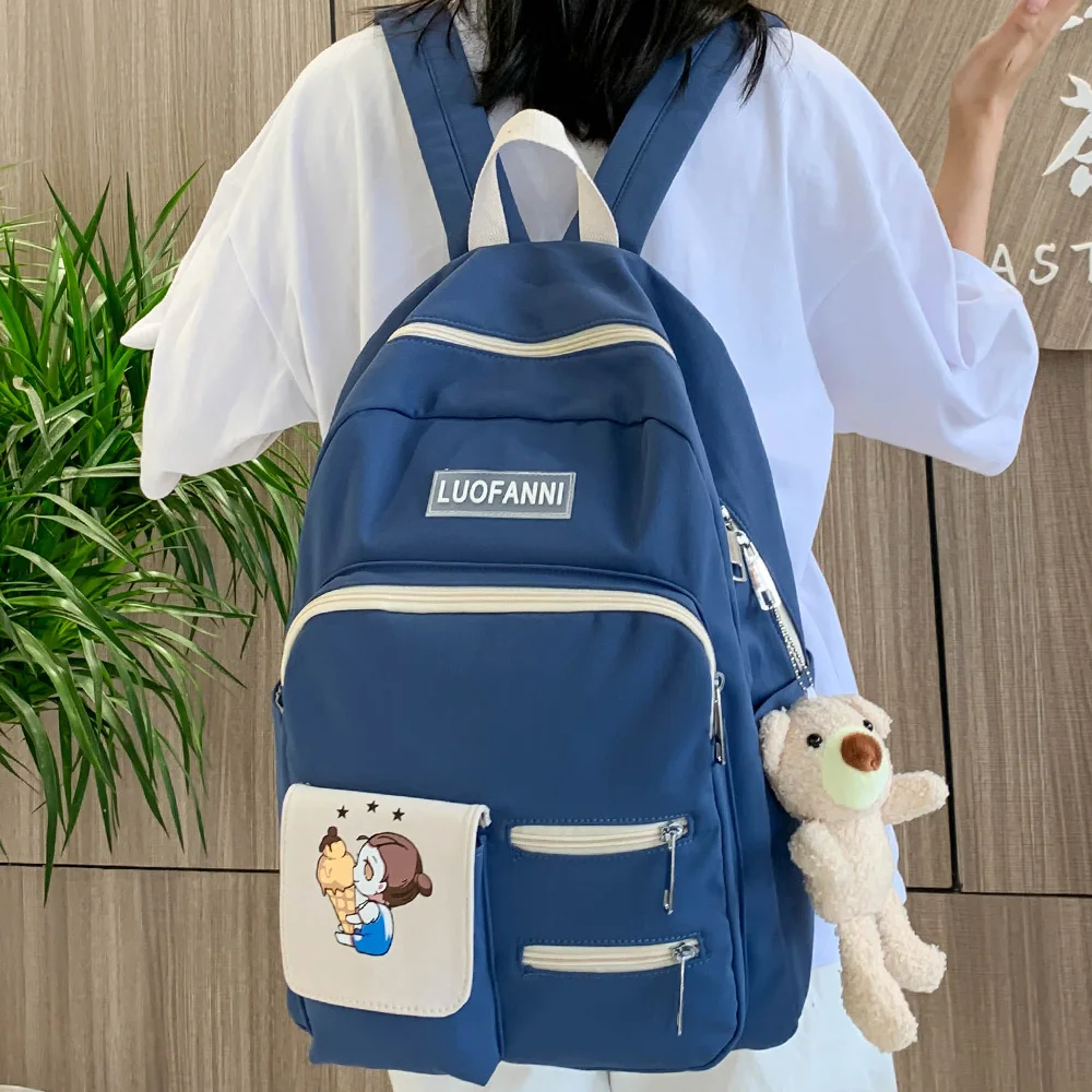 

Trendy College Women Cute Backpack Canvas Female Harajuku School Bag Book Ladies Backpack Kawaii Fashion Girl Bags Print Student