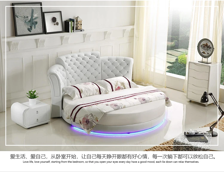 Умный каркас кровати camas спальня кровать двуспальная горит кровати سرير muebles de dormitorio мебель светодиодный светильник круглый натуральная кожа