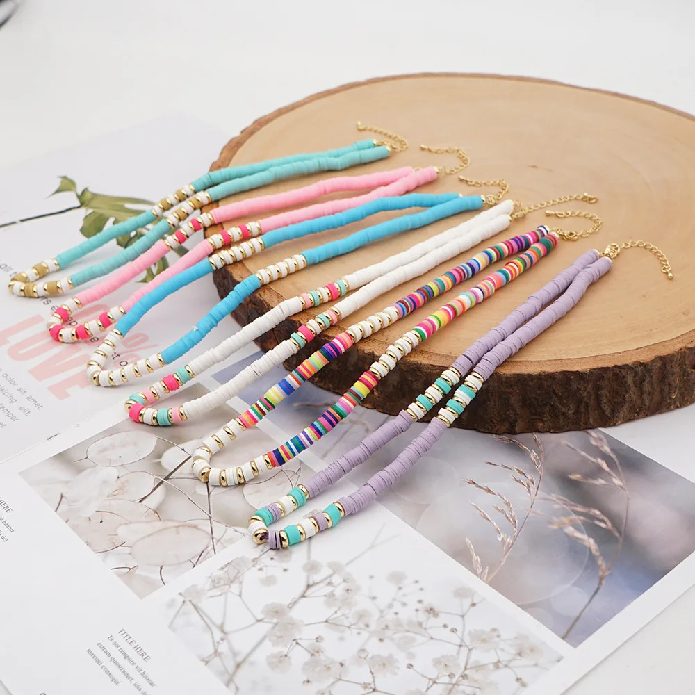 

Fashion Bohemian 6MM Polymer Clay Necklaces Female Personality Seaside Beach Style Clavicle Chain Necklace Jewelry For Women