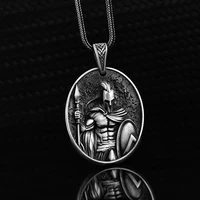 jhsl pure tin men necklace oval pendant sparta warrior vintage gray color fashion jewelry chain wholesale