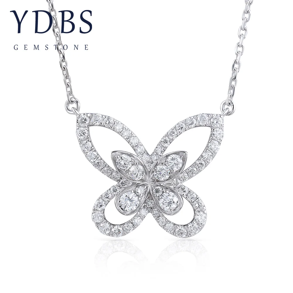 

DF цвет всего 1 карат Круглый Муассанит кулон ожерелье помолвка свадьба подарок на день рождения Женская Твердая 18k платина бабочка