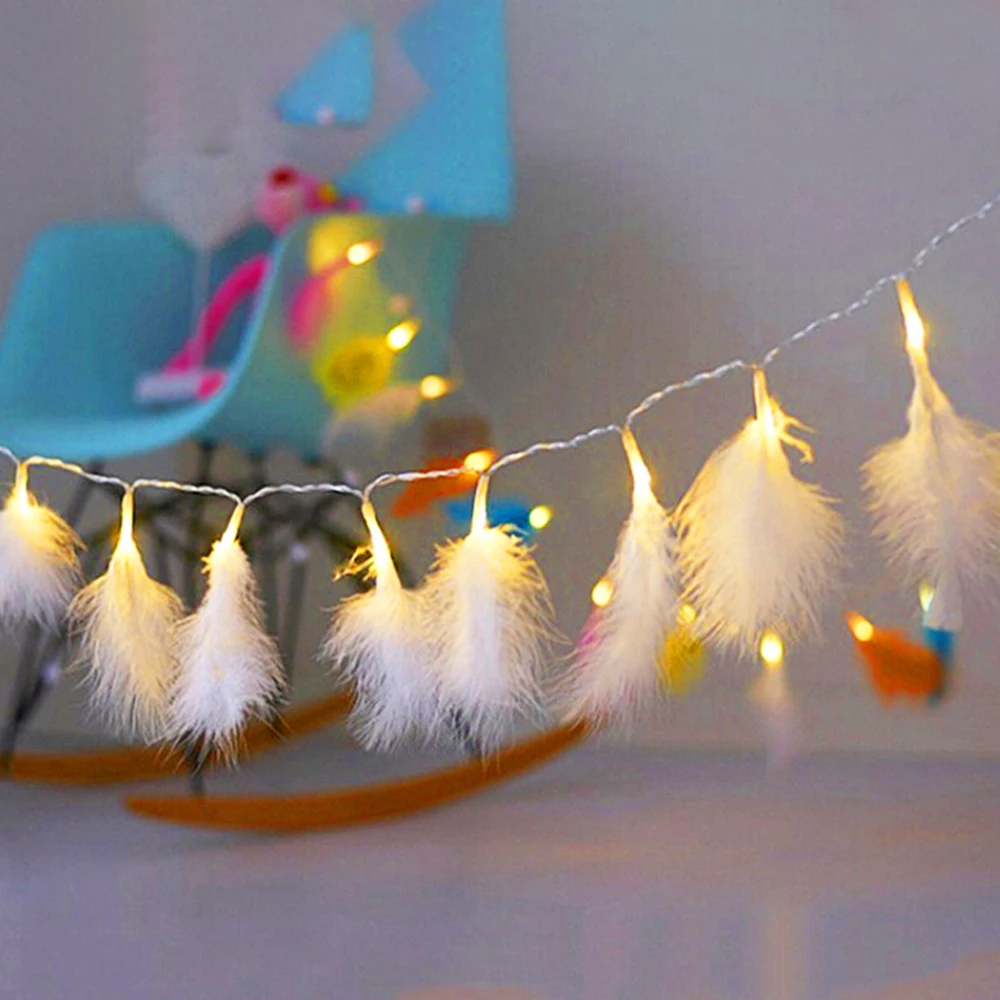 Christmas Festival Led String Light Colorful Artificial Feather Wedding Hanging Battery Powered Wall Party Holiday Decor | Лампы и