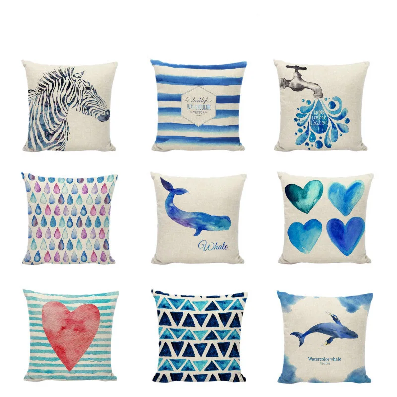 Синяя морская подушка в форме Кита чехол для морской раковины наволочка дивана