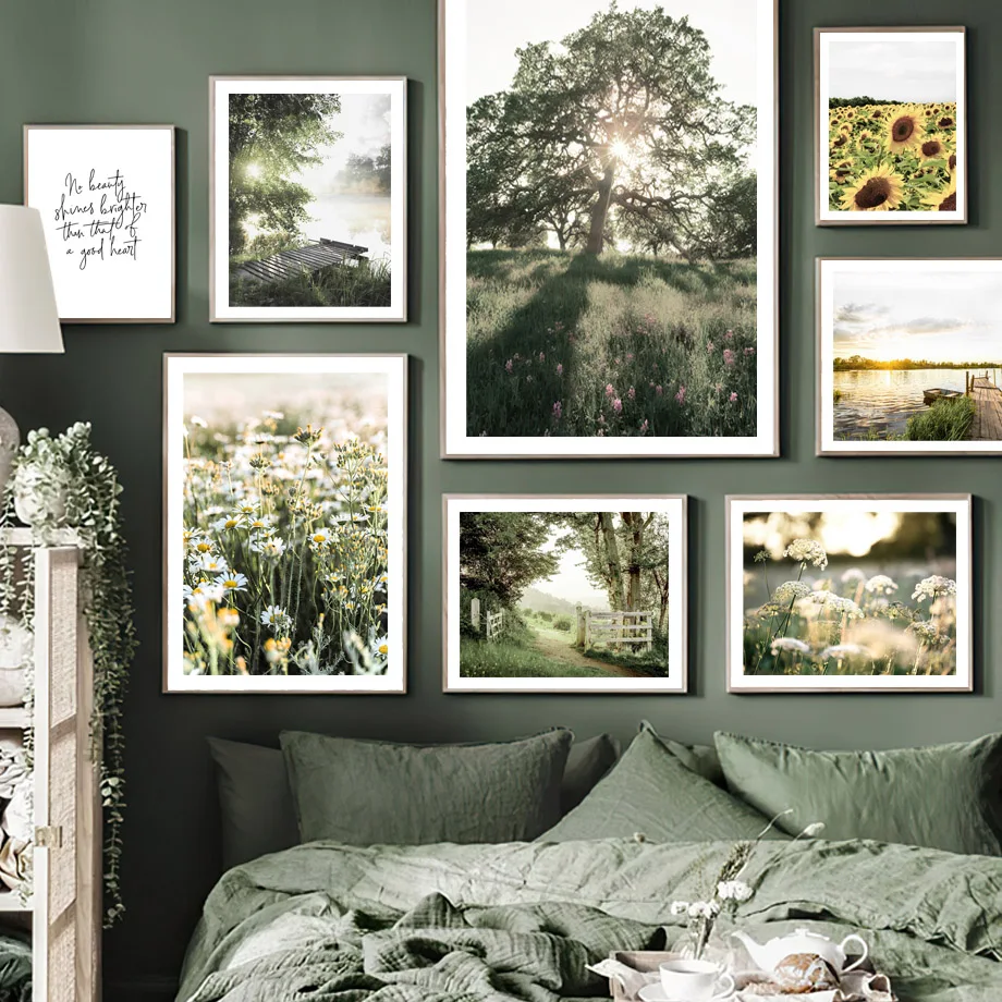 

Daisy Sunflowers Forest Sunlight Bridge Green Nature Art Canvas Painting Nordic Posters And Prints Wall Pictures Bedroom Decor