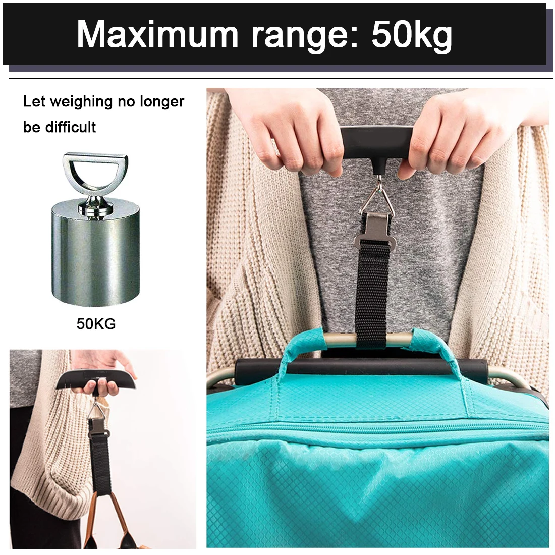 

digital LCD display 110lb/50kg portable scale electronic luggage hanging suitcase travel weighing luggage bag weight balancetooL
