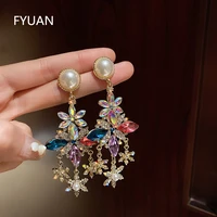 fyuan colorful snowflake crystal earrings for women bijoux flower pearl dangle earrings statement jewelry