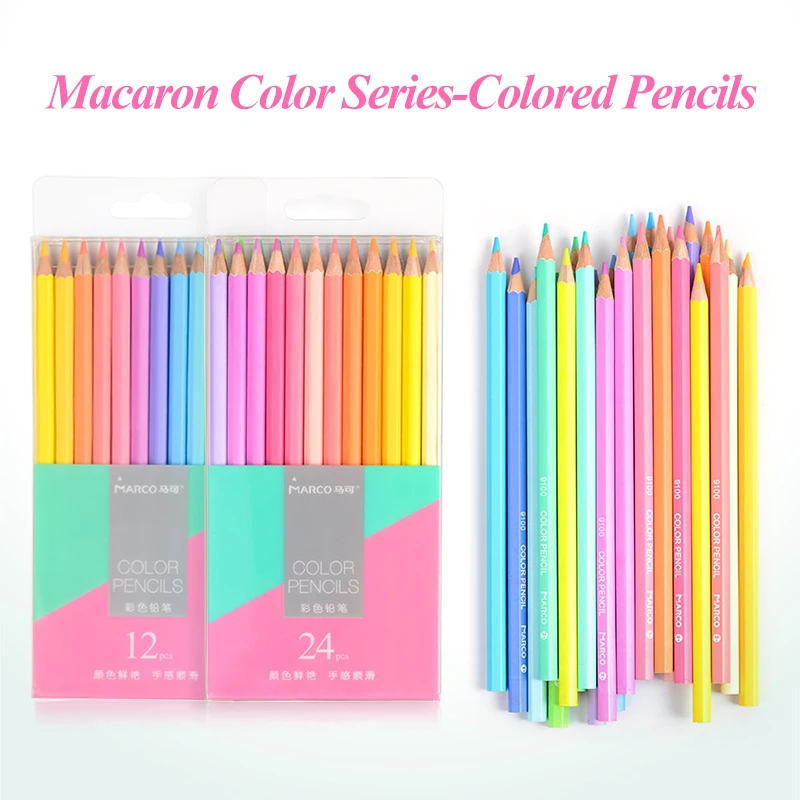 

Marco 12/24 Colors Pencils Painting Pencil Non-toxic Color Pencil for School kids 9100 Macaron Series