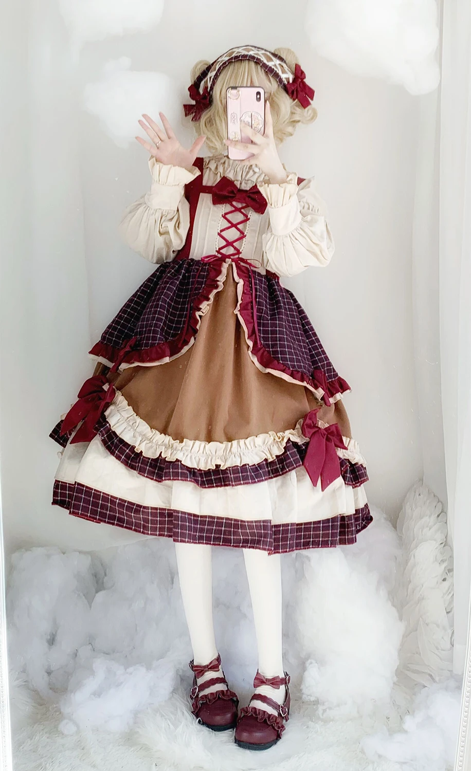 

Women Spring Everyday Little Knight JSK Bubble Princess Dress Young Girl Splice Apron OP Long Sleeve Dress Cake Dress Cosplay