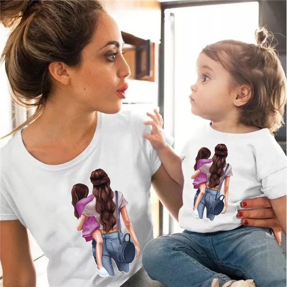 

Костюм для мамы и дочки, хлопковая футболка с коротким рукавом