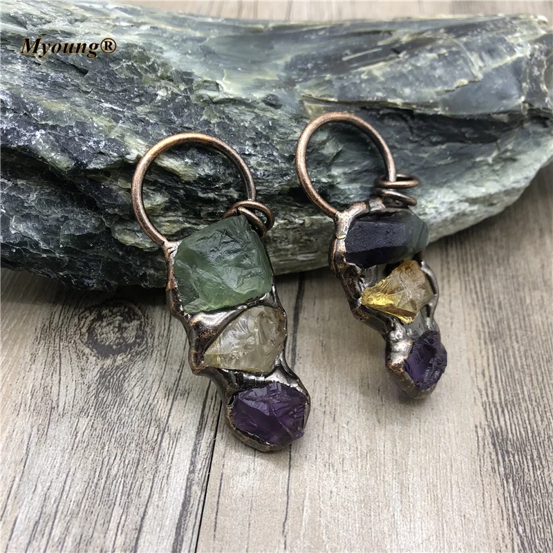 Винтажное ожерелье из флюорита аметиста цитрона подвески кристалл кварц