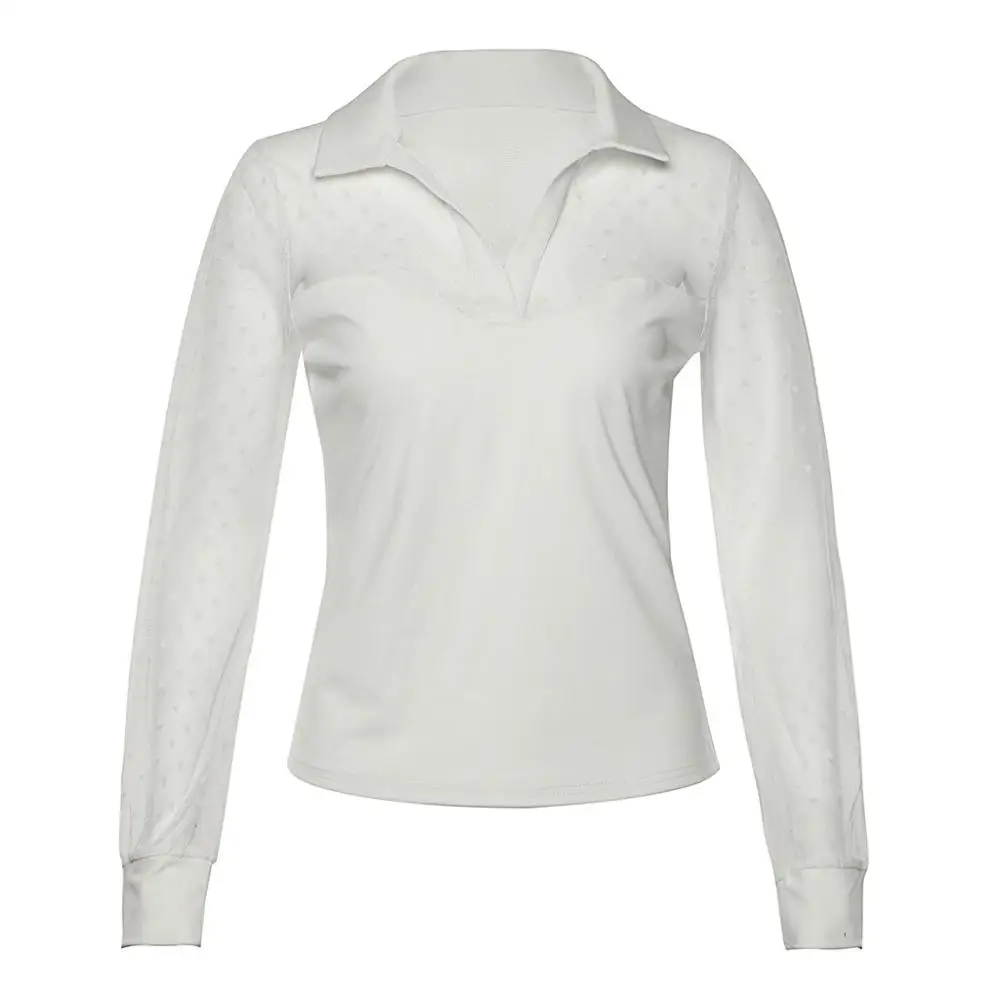 Лидер продаж модная женская черная сетчатая блузка в горошек с