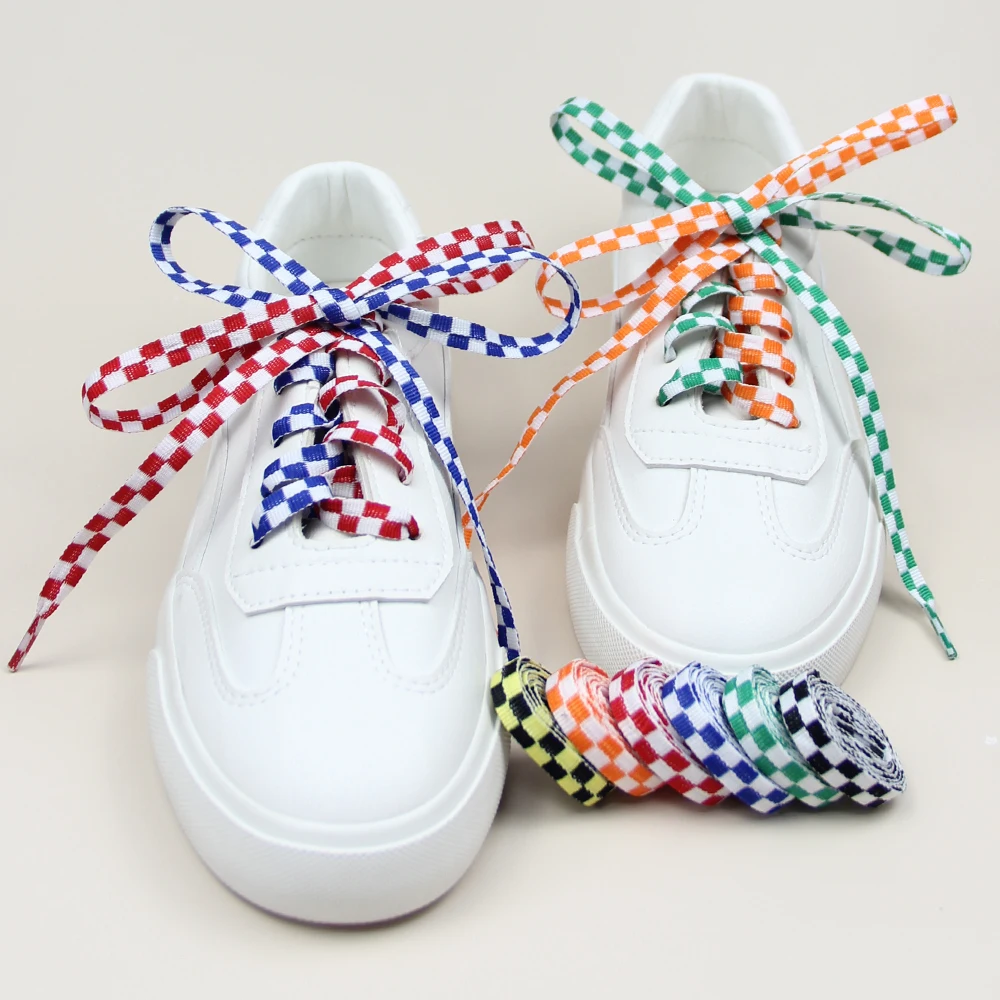 

1 Pair Shoelace Fashion Sneaker Shoe Lace Colors Checkered Grid Flat Shoelaces Shoestring Printing Ribbons Shoelaces Lacing 110c