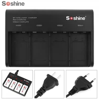 soshine black 4 slots smart battery charger with led indicator for 9v li ion ni mh lifepo4 rechargeable batteries