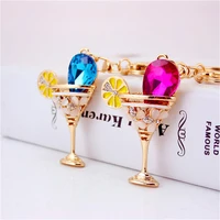 creative crafts crystal wine glass car key chain goblet metal pendant female bag accessories small gifts