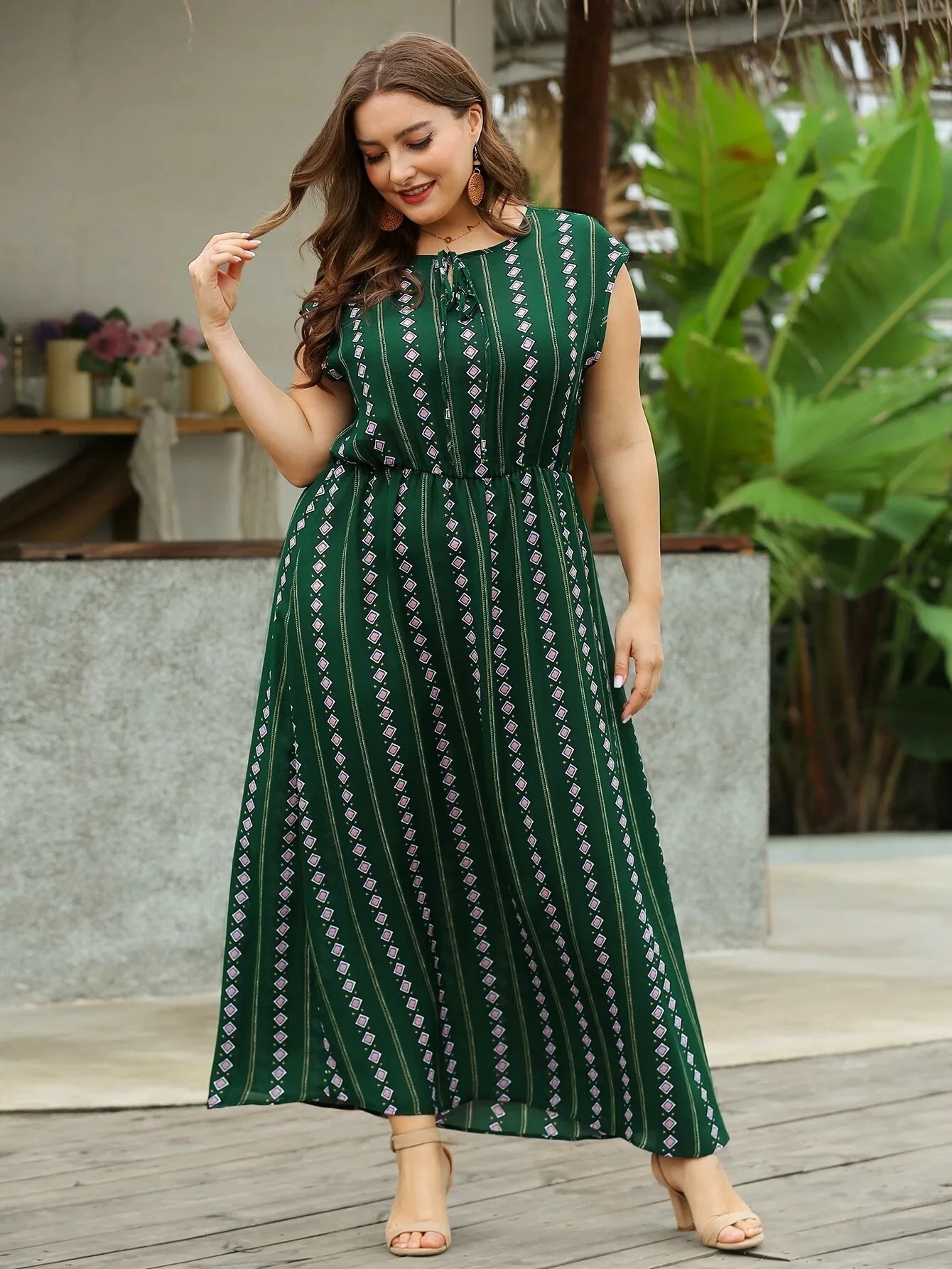 

Dress Women 3XL To 6XL Plus Size Summer Dresses O Neck Sleeveless Retro Printing Vintage Dress Ladies Maxi Long Dresses T0531