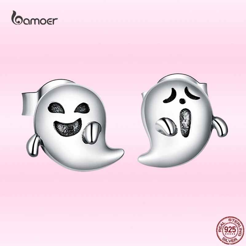 

Bamoer Halloween Cute Little Ghost Stud Earrings 100% 925 Sterling Silver Little Devil Ear Studs for Women Funny Cosplay Jewelry