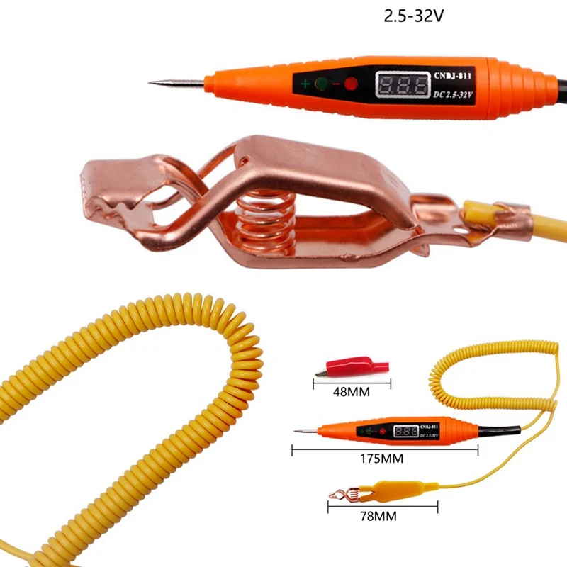2.5-32V Spring Line Car Digital LCD Electric Voltage Tester Pen LED Light Probe Detector For Motorcycle Automotive Tools | Автомобили и