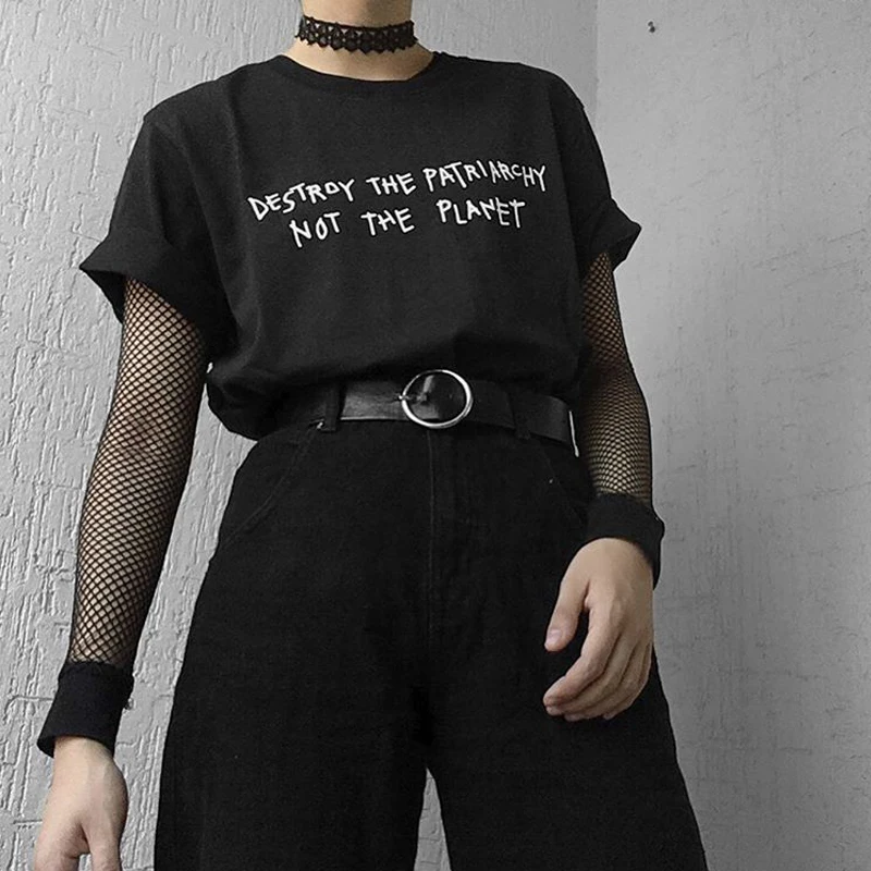 

Aesthetic Destroy Patriarchy Women T Shirt Grunge Gothic Graphic Tee Cotton Short Sleeve Egirl Slogan Tumblr Summer Y2K Clothes