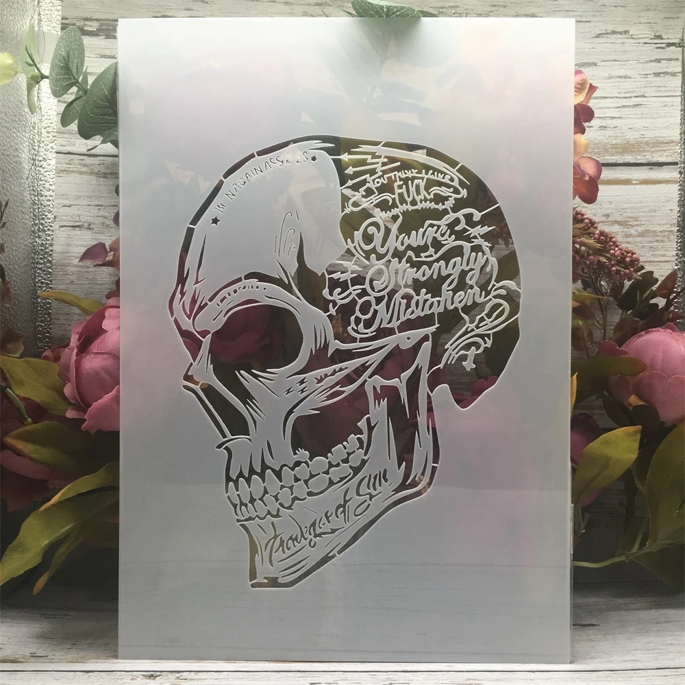 

A4 29cm Awesome Skull Head Words DIY Layering Stencils Wall Painting Scrapbook Coloring Embossing Album Decorative Template