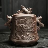 yixing purple clay sealed spice jar ceramic retro embossed dragon phoenix food container candy storage tank tea caddies canister