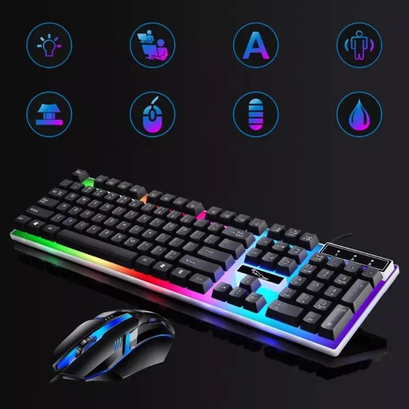 

2Colors Wired Gaming Keyboard and Mouse Set USB Non-slip Side Wings Photoelectric LED Backlit For Laptop PC Gamers