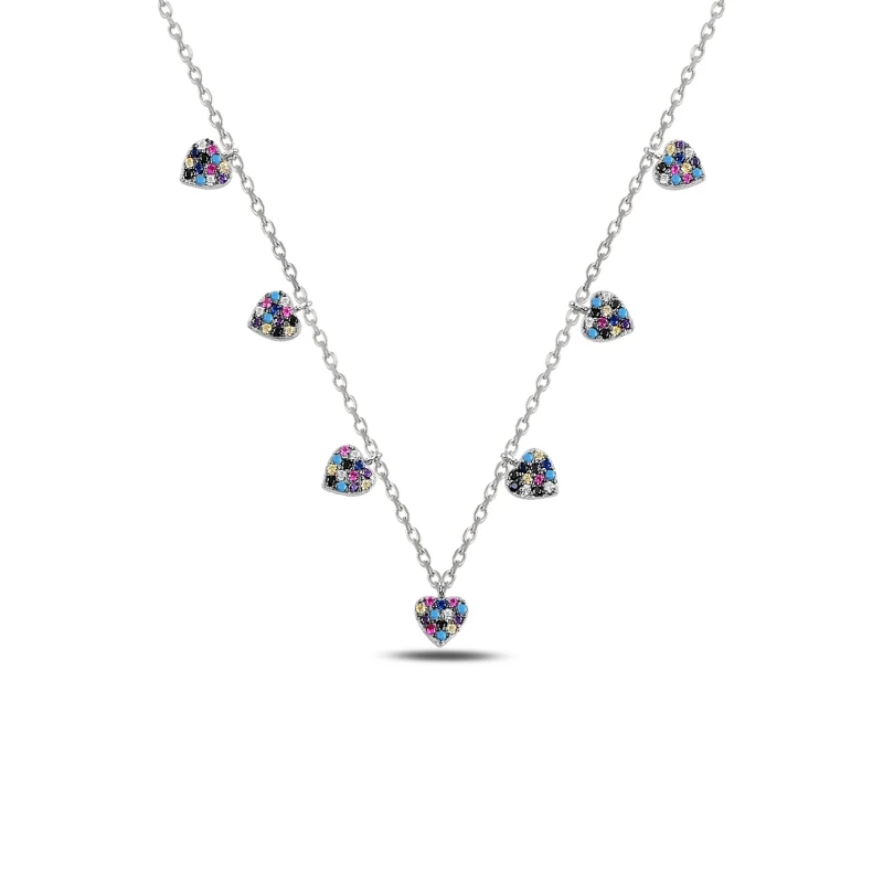 

Silverlina Silver Heart Mixed Color Zircon Stone Dangle Necklace