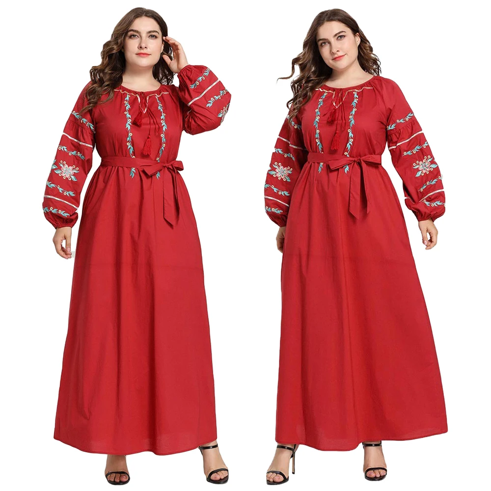 

Ramadan Abaya Muslim Women Embroidery Long Sleeve Dress Ethnic Kaftan Dubai Belt Jilbab Party Cocktail Maxi Gown Islamic Robes