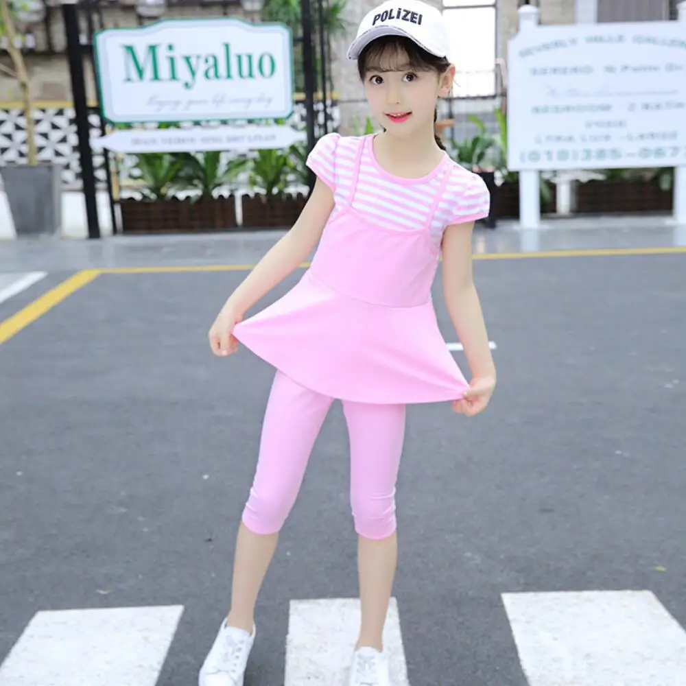 Одежда для девочек-подростков Костюм с платьем модные полоса накладные комплект