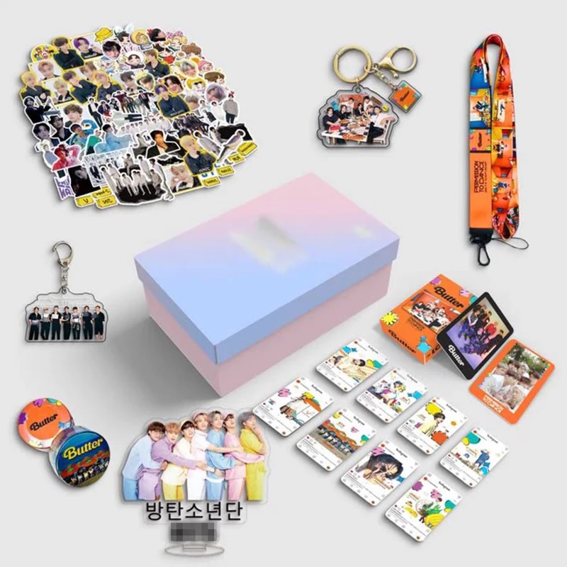 

Kpop Bangtan Boys Lomo Card fans gift Box butter accessories Postcard Keychain Lanyard Stickers Jungkook New Album