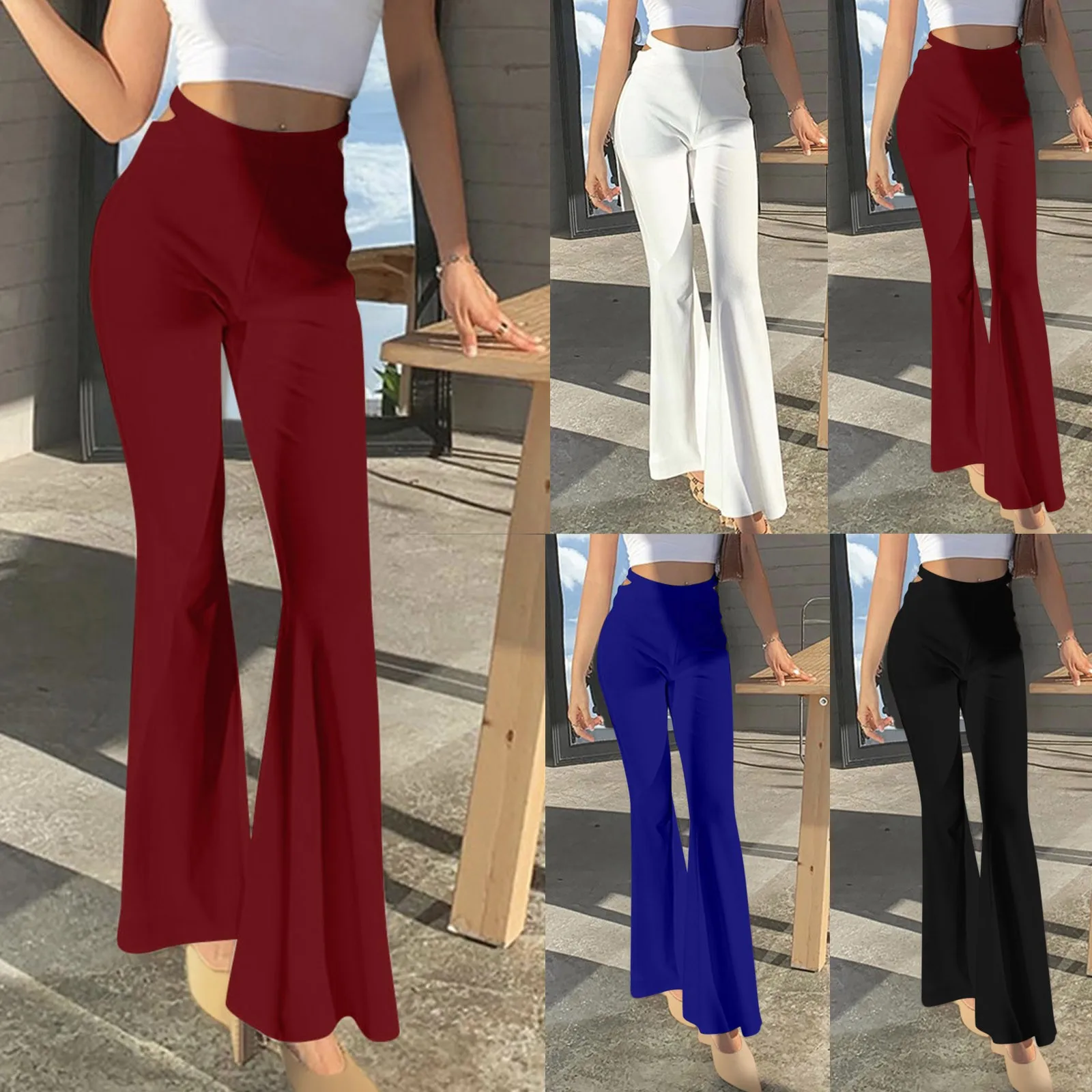 Женские ажурные расклешенные брюки однотонные элегантные пикантные стрейч с широкими штанинами офисные