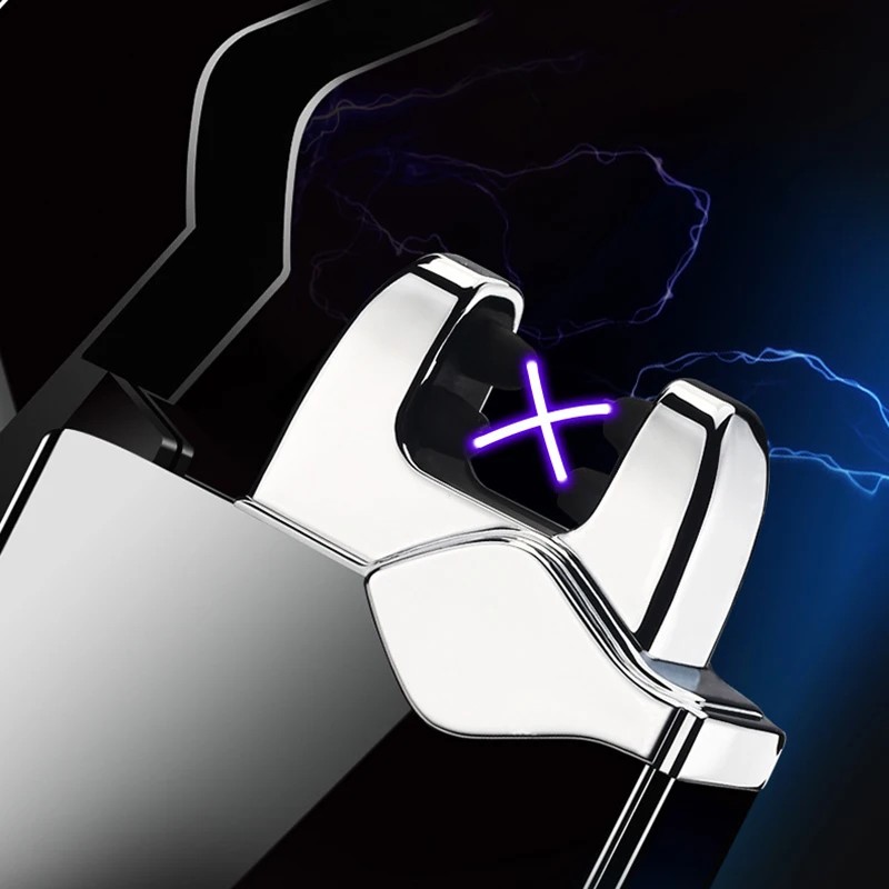 Металлическая двойная импульсная дуговая usb зарядка Зажигалка Ветрозащитная электронная сигарета зажигалка для курения беспламенная электрическая плазменная зажигалка