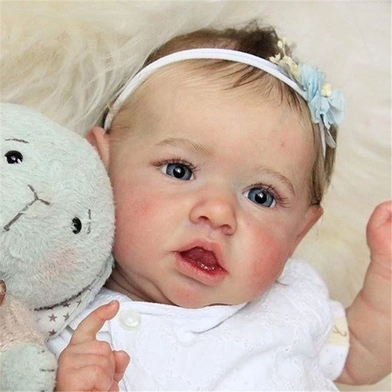 

Realistic Saskia Reborn Baby Dolls Grey Eyes Girl Newborn Doll Soft Full Silicone Body Lifelike Nurturing Dolls Lightweight Wash