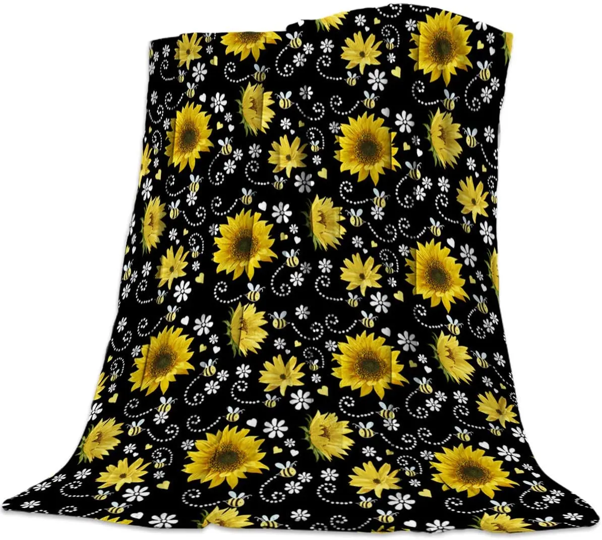 

Vandarllin Yellow Sunflowers and Bees Super Soft Throw Blankets Art Prints Fluffy Fuzzy Flannel Bed Blanket Decorative for Home