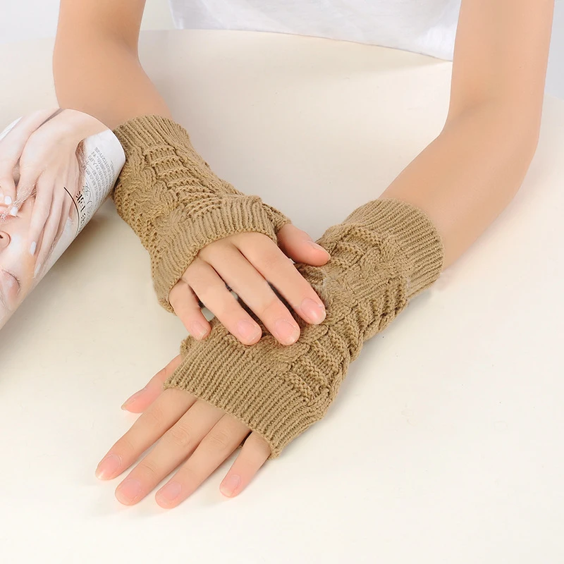 

Winter Women Knitted Elbow Gloves Slim Fit Long Fingerless Knitwear Breathable Soft Mittens Ladies Casual Warm Hand Warmers