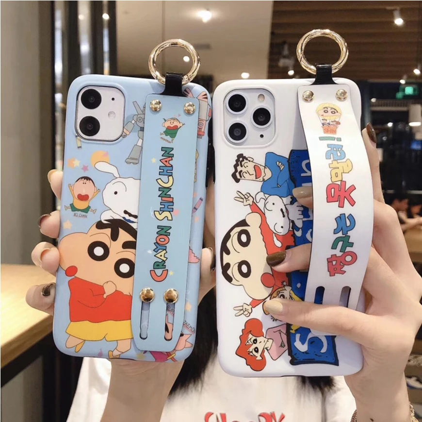 Wrist Strap Phone Case For iPhone 6s 7 8 x xr xs 11 pro Max Cartoon Couple Scrub Soft Cover Drop Protection | Мобильные телефоны и
