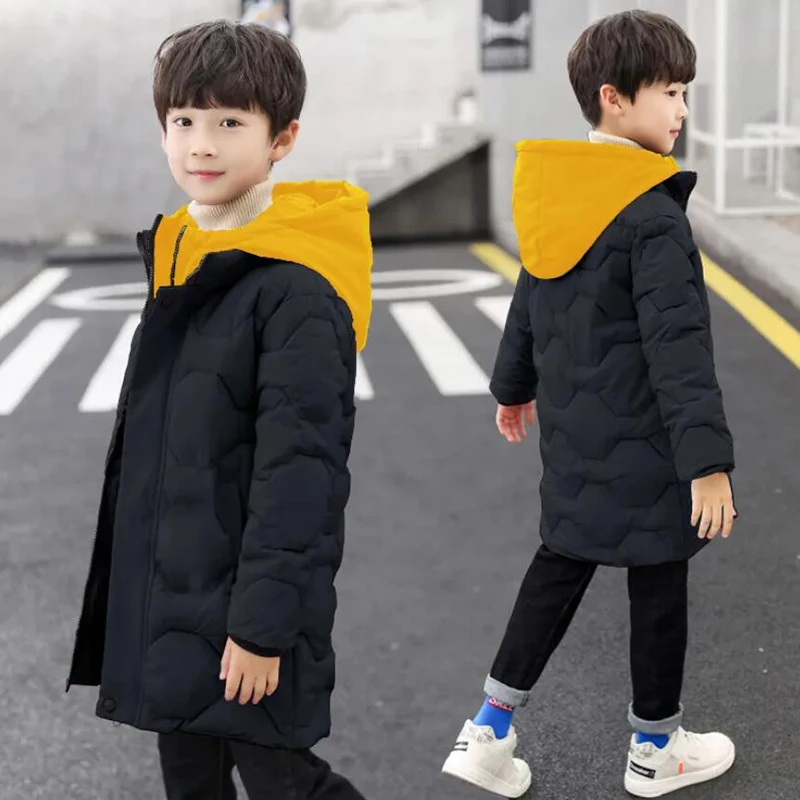 

Детская утепленная куртка с хлопковой подкладкой для мальчиков-подростков, Длинная Верхняя одежда с капюшоном, 2021, зима От 6 до 14 лет