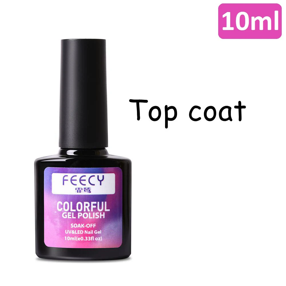 Feecy Top Coat 10 мл, без протирания, Полупостоянный, Vernis, верхний базовый слой, набор, УФ светодиодный, отмачиваемый, Гель-лак для ногтей, стойкий лак, грунтовка, Гель-лак - Цвет: Feecy Top Coat