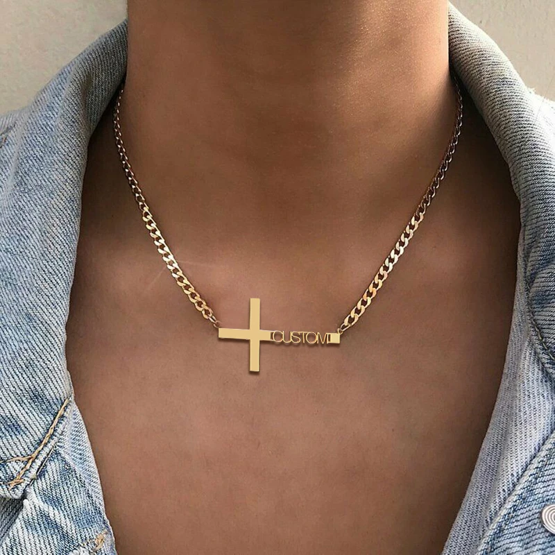 

Custom Name Cross Necklace Men Women Christian Personalized Nameplate Pendant Bijoux Femme Religious Jewelry