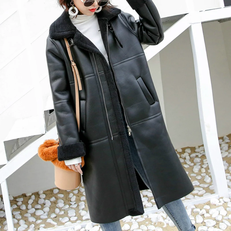 

Женское двухстороннее пальто из натуральной кожи, уличная длинная куртка из натурального овечьего меха, новинка зимнего сезона 2020