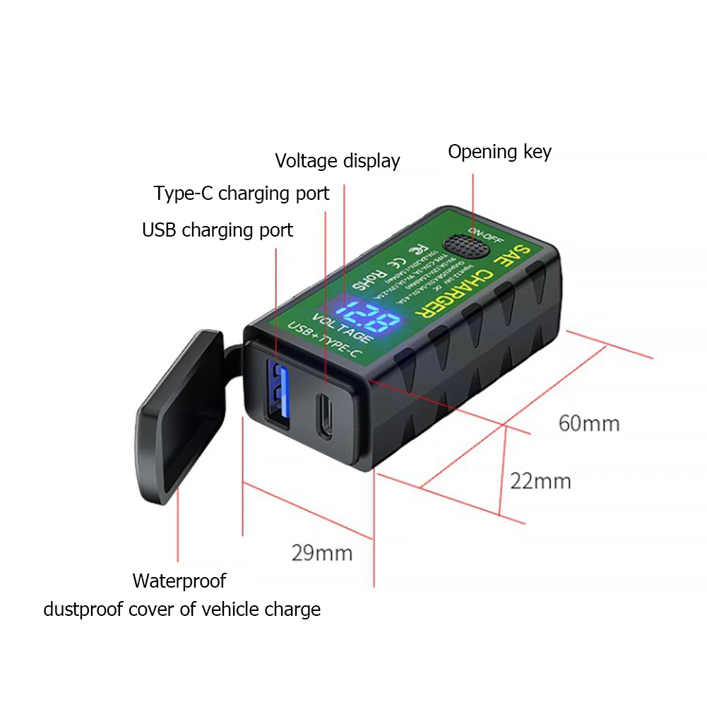 

Waterproof 12V SAE to Dual USB Motorcycle Charger Wide Scope of Application Simplicity Adapter for Mobile Phone GPS