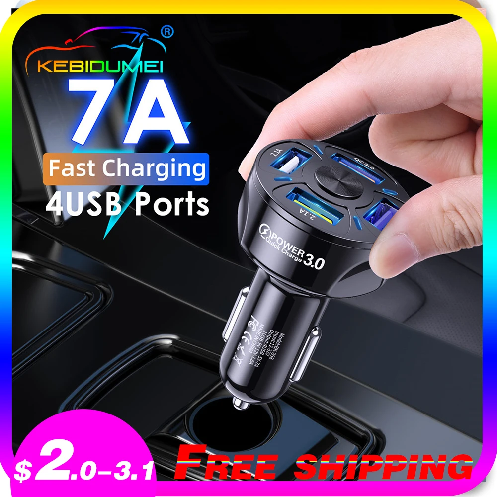 

kebidu 4 Ports USB Car Charge 48W Quick 7A Mini Fast Charging For iPhone 11 Xiaomi Huawei Mobile Phone Charger Adapter in Car