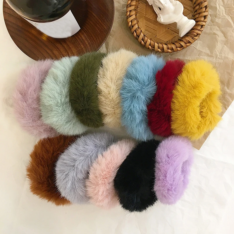 

2019 New Rabbit Fur Soft Elastic Hair Bands Women Girls Cute Scrunchie Ponytail Holder Rubber Band Hair Ties Hair Accessories