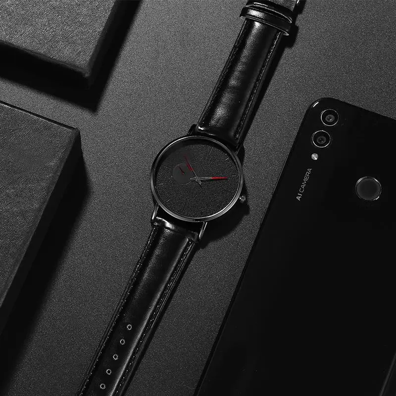 Fashion Men'S Leather Band Watch Stainless Steel Case Simple Wristwatch Male Men Casual Business Watches Relogio Masculino | Наручные