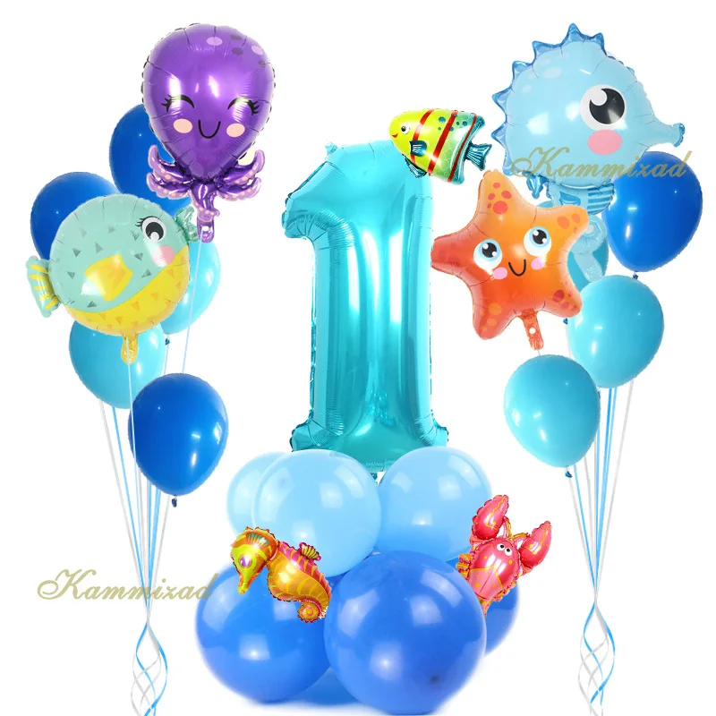 

Birthday Party Balloon New Ocean Theme Starfish Octopus Seahorse Number 32 Inch Balloon Set Decoration Festive Party Supplies