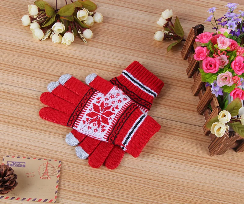 

Christmas touch screen special men and women gloves snowflake touch screen controllable plus velvet thick warm knitted gloves